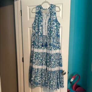 Johnny Was Floral Blue and White Midi Dress